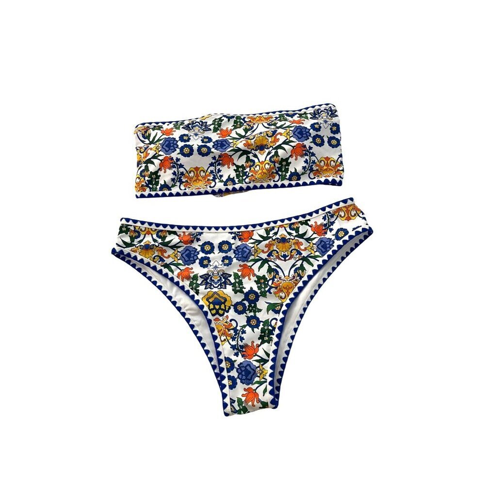 Zaful Size Large Floral Bandeau Strapless Bikini With High-Cut Bathing Suit NEW